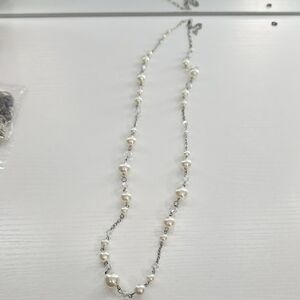 Long Pearl And Silver Necklace